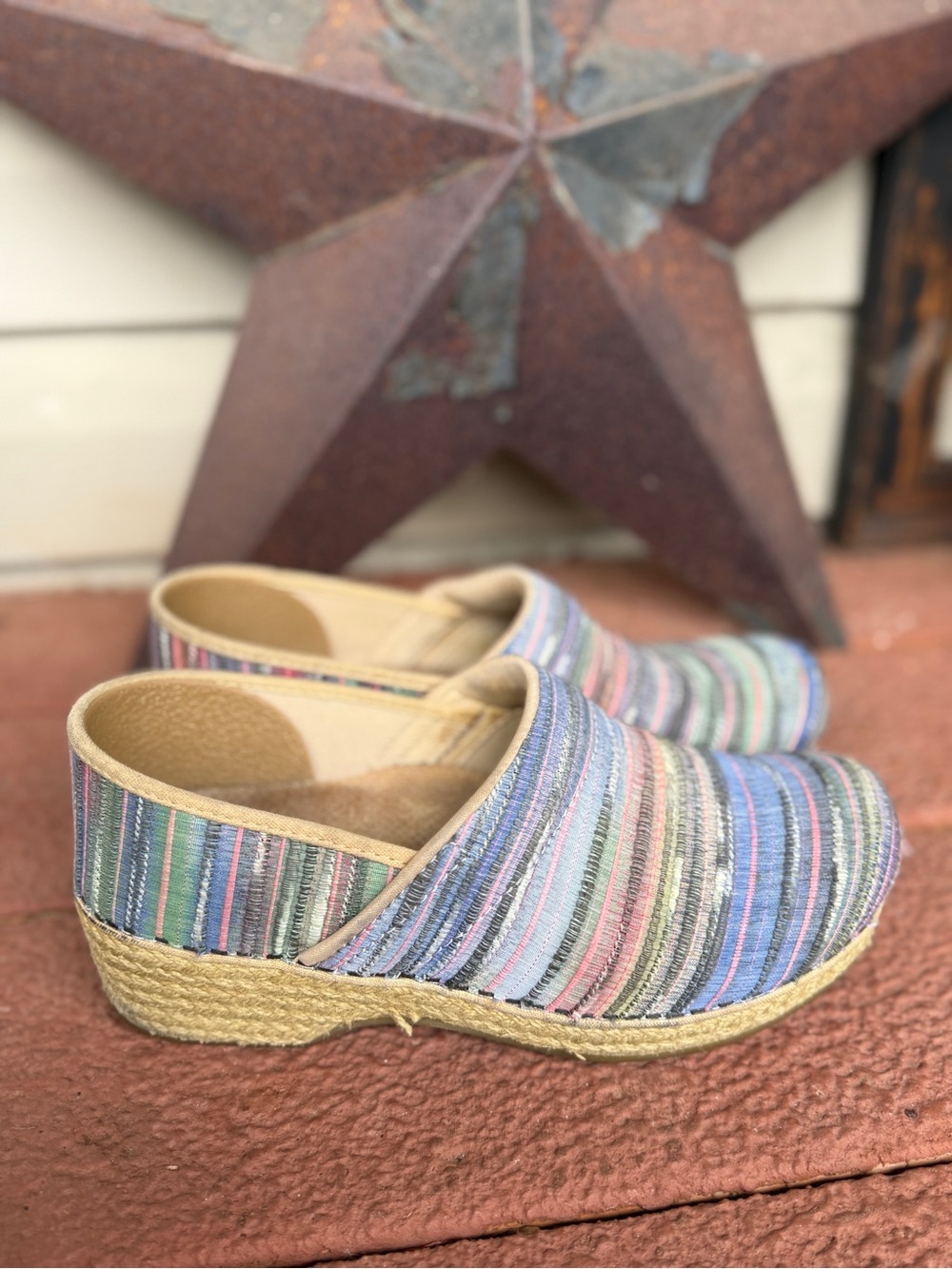 Dansko Multicolor Woven Espadrille Platform Sandal Size 7.5-8